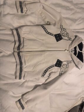 Versace White Hoodie with Black Greek Key Trim